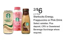 Walgreens Starbucks Energy, Frappuccino or Pink Drink offer