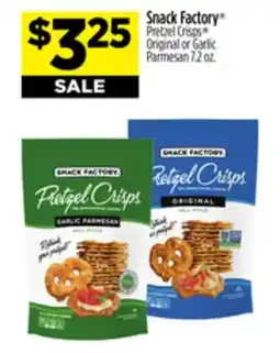 Dollar General Snack Factory Pretzel Crisps Original or Garlic Parmesan offer