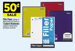 Dollar General Filler Paper College or Wide Ruled 100 Sheets or 1 Subject Notebooks College or Wide Ruled 60 Sheets offer