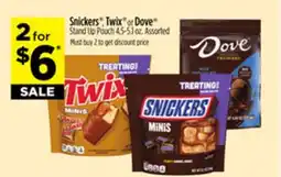 Dollar General Snickers , Twix or Dove Stand Up Pouch offer