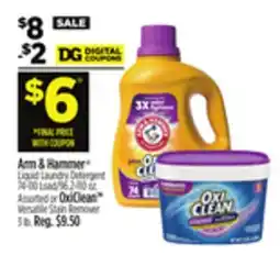 Dollar General Arm & Hammer Liquid Laundry Detergent, Assorted or OxiClean Versatile Stain Remover offer