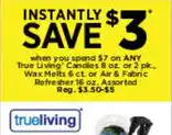 Dollar General True Living Candles or Wax Melts or Air & Fabric Refresher offer