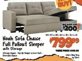 Big Lots Noah Sofa Chaise Full Pullout Sleeper with Storage offer