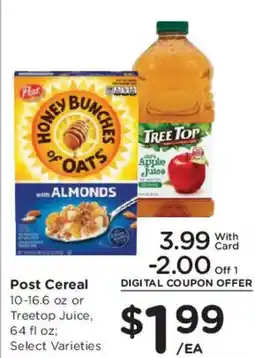 Smith's Post Cereal or Treetop Juice offer