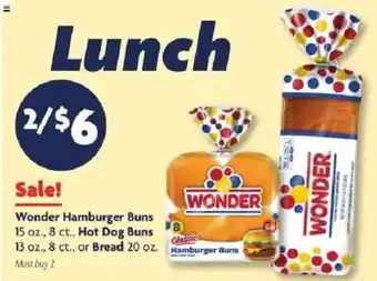 Wonder Hamburger Buns or Hot Dog Buns or Bread