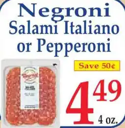 Market Basket Negroni Salami Italiano or Pepperoni offer