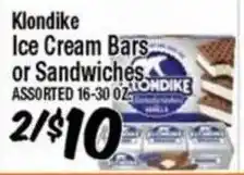 Western Beef Klondike ice cream bars or sandwiches offer
