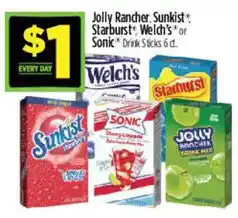 Dollar General Jolly Rancher, Sunkist, Starburst, Welch's or Sonic Drink Sticks 6 ct offer