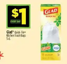Dollar General Glad Quick-Tie Kitchen Trash Bags offer