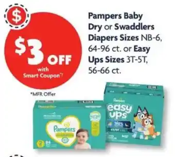 Family Dollar Pampers baby dry or swaddlers diapers offer