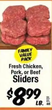 Western Beef Fresh Chicken, Pork, or Beef Sliders offer