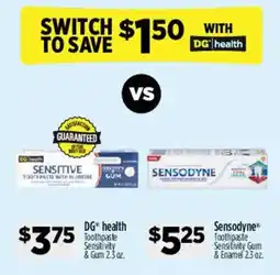 Dollar General Dg health toothpaste sensitivity & gum offer