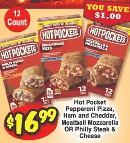 Western Beef Hot Pocket Pepperoni Pizza, Ham and Cheddar, Meatball Mozzarella OR Philly Steak & Cheese offer