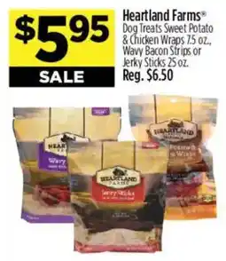 Dollar General Heartland Farms Dog Treats Sweet Potato & Chicken Wraps or Wavy Bacon Strips or Jerky Sticks offer