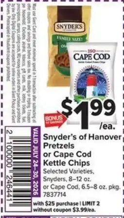 Giant Food Snyder's of Hanover Pretzels or Cape Cod Kettle Chips offer