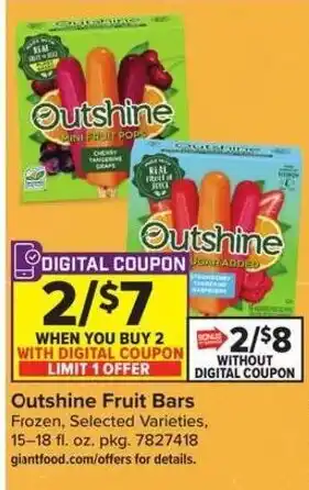 Giant Food Outshine Fruit Bars offer
