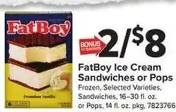 Giant Food FatBoy Ice Cream Sandwiches or Pops offer