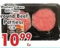 Ideal Food Basket Western Crown ground beef patties offer