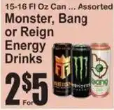 SuperFresh Assorted Monster, Bang or Reign Energy Drinks offer