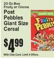 SuperFresh Post Pebbles Giant Size Cereal offer