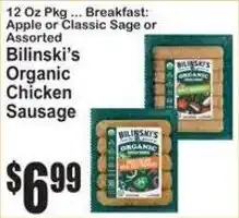 SuperFresh Bilinski's organic chicken sausage offer