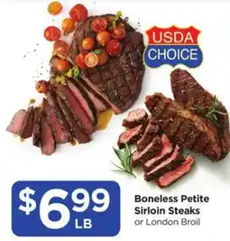 Food 4 Less Usda choice boneless petite sirloin steaks or london broil offer