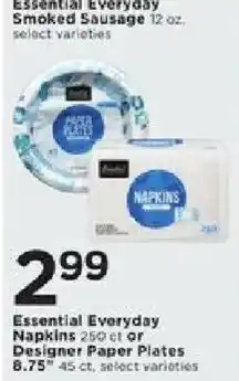 Cub Foods Essential Everyday Napkins or Designer Paper Plates offer