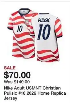 Dick's Sporting Goods Nike Adult USMNT Christian Pulisic #10 2026 Home Replica Jersey offer