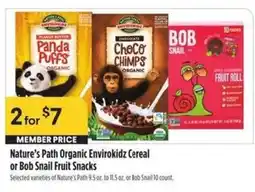 Bel Air Markets Nature's Path Organic Envirokidz Cereal or Bob Snail Fruit Snacks offer