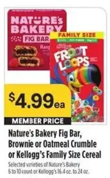 Bel Air Markets Nature's Bakery Fig Bar, Brownie or Oatmeal Crumble or Kellogg's Family Size Cereal offer