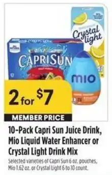 Bel Air Markets 10-Pack Capri Sun Juice Drink, Mio Liquid Water Enhancer or Crystal Light Drink Mix offer