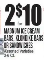 Extra Supermarket magnum ice cream bars, klondike bars or sandwiches offer