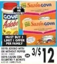 Pioneer Supermarkets Goya adobo with or without pepper offer