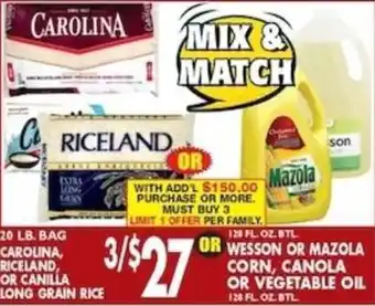 Pioneer Supermarkets Carolina, Riceland, or Canilla long grain rice offer