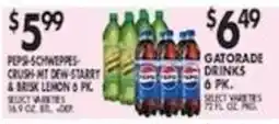 Pioneer Supermarkets Pepsi Schweppes Crush Hit Dew Starry & Brisk Lemon 6 Pk offer