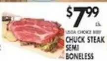 Pioneer Supermarkets Usda Choice Beef Chuck Steak Semi Boneless offer