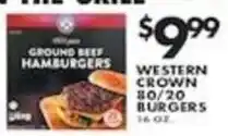 Pioneer Supermarkets Western Crown ground beef hamburgers offer