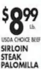 Pioneer Supermarkets Usda choice beef sirloin steak palomilla offer