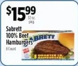 Pioneer Supermarkets Sabrett 100% Beef Hamburgers offer