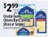 Pioneer Supermarkets Crystal Farms Cheese Bars, Shreds, Slices or Singles offer