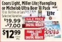 Pioneer Supermarkets Coors Light, Miller Lite, Yuengling or Michelob Ultra Beer offer