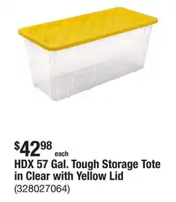 The Home Depot HDX 57 Gal. Tough Storage Tote in Clear with Yellow Lid offer