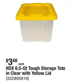 The Home Depot HDX 6.5-Qt Tough Storage Tote in Clear with Yellow Lid offer
