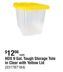 The Home Depot HDX 9 Gal. Tough Storage Tote in Clear with Yellow Lid offer