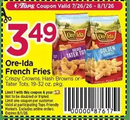 Tops Ore-Ida French Fries offer