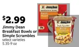 Fareway Jimmy Dean Breakfast Bowls or Simple Scrambles offer