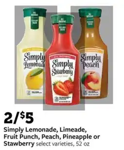 Fareway Simply Lemonade, Limeade, Fruit Punch, Peach, Pineapple or Strawberry select varieties offer