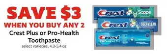 Fareway Crest Plus or Pro-Health Toothpaste offer
