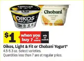 Oikos, Light & Fit or Chobani Yogurt