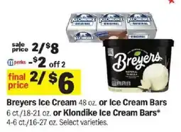 Meijer Breyers Ice Cream or Ice Cream Bars or Klondike Ice Cream Bars offer